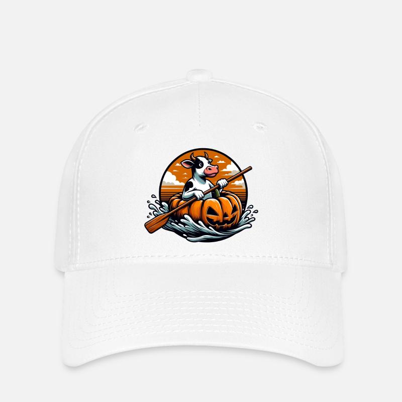 Pumpkin Paddling Cow - Flexfit Cap - white