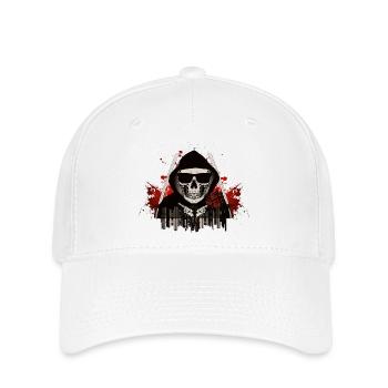 Totenkopf mit Kapuze und rote Rosen - Flexfit Cap - Weiß - Vorne