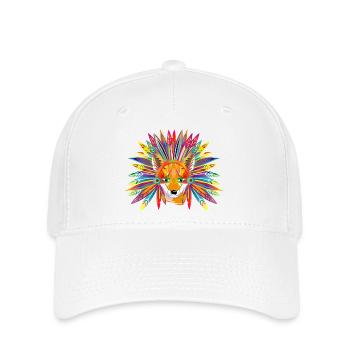 Bunter Fuchs mit Federschmuck – wilde Kreativität - Flexfit Cap - Weiß - Vorne