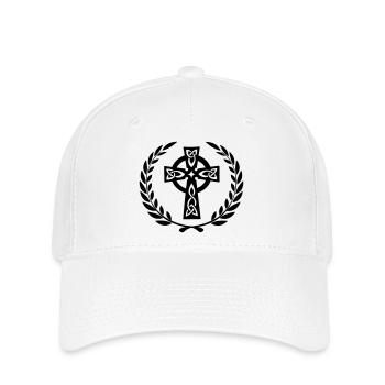 Keltisches Kreuz im mittleren Lorbeerkranz - Flexfit Cap - Weiß - Vorne