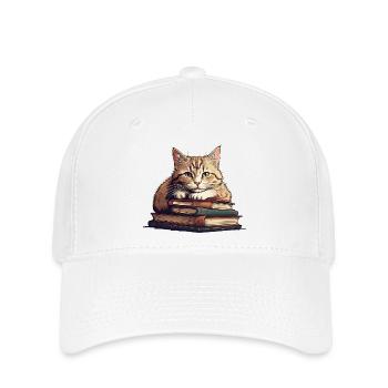 Cute cat on stack of books - Flexfit Cap - white - Front