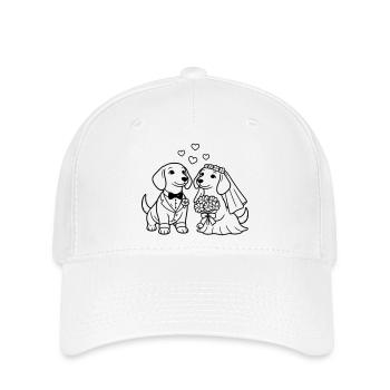 Hochzeit der Dackel Minimalistisch Line Art - Flexfit Cap - Weiß - Vorne