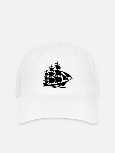 Schiff schwarz - Flexfit Cap - Weiß
