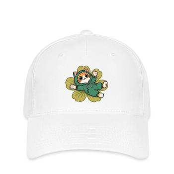 Kawaii-Katze im grünen Ökologie-Modus auf einer Blume - Flexfit Cap - Weiß - Vorne