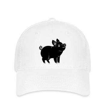 Schwein fröhliches Logo Schattenbild - Flexfit Cap - Weiß - Vorne