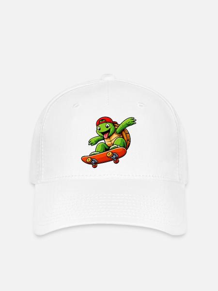 Skateboard-Schildkröten-Maskottchen-Cartoon - Flexfit Cap - Weiß