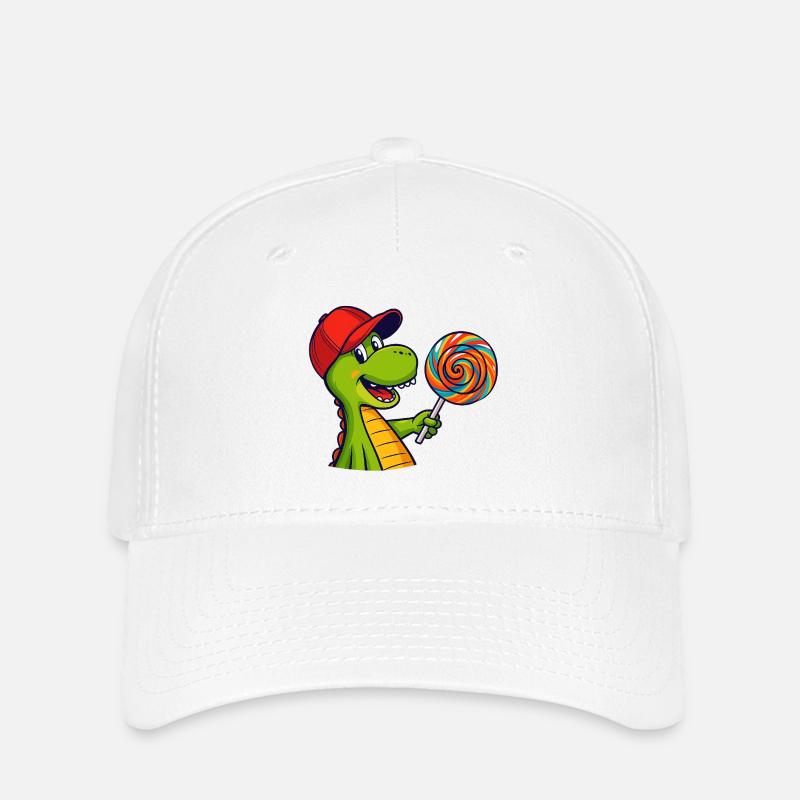 Bunter_Dinosaur_mit_Lutscher - Flexfit Cap - Weiß