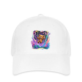 Neonwald-Teddybär auf Schaukel - Flexfit Cap - Weiß - Vorne