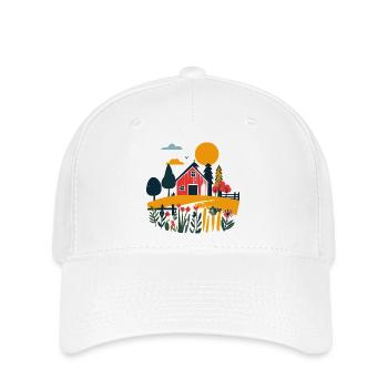 Rote Scheune im Sommerfeld Bauernhof Motiv - Flexfit Cap - Weiß - Vorne