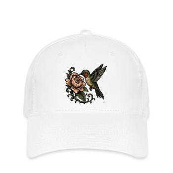 Hummingbird with Rose Vintage Tattoo - Flexfit Cap - white - Front
