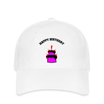 Pink Cake with Cherries and Candle - Flexfit Cap - white - Front