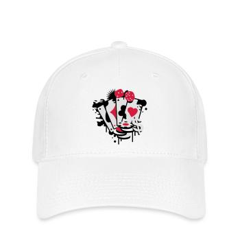 Spielkarten Herz, Pik, Karo, Kreuz mit Würfel - Flexfit Cap - Weiß - Vorne