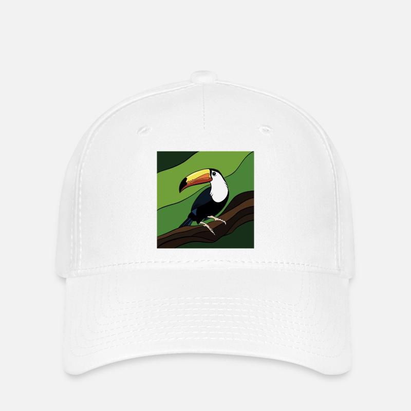 Oiseau avec bec coloré sur branche de feuille - Casquette Flexfit - blanc