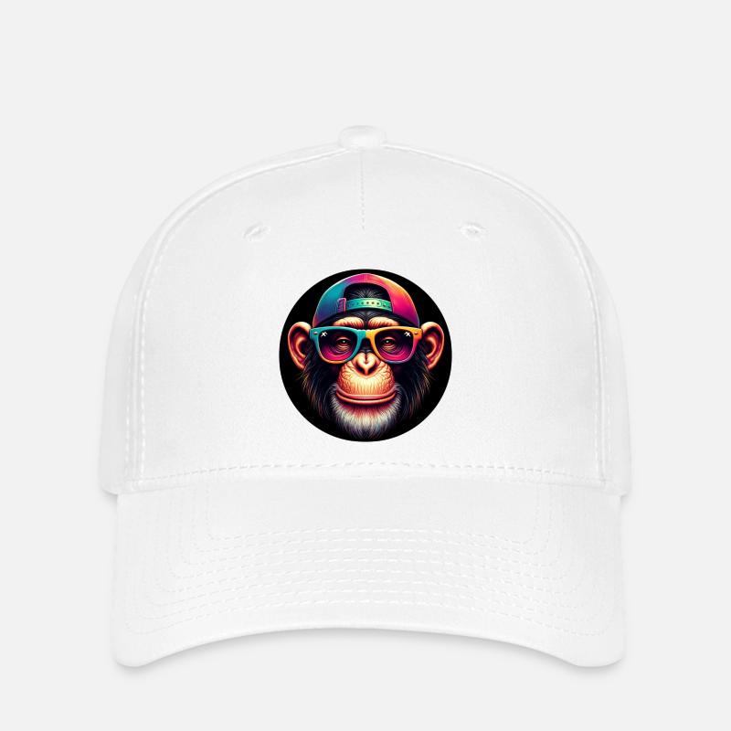 Lustiger Affe mit Cap und Brille - Flexfit Cap - Weiß