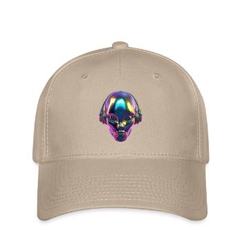 Chromatischer Alien-Kopf mit Kopfhörern - Flexfit Cap - Khaki - Vorne
