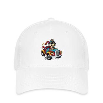 Speedy Pup in Colorful Car Tee - Flexfit Cap - white - Front