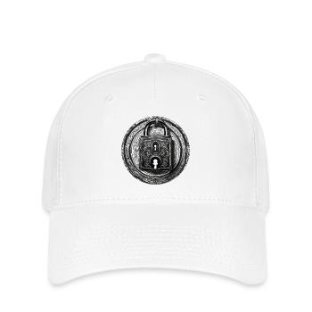Umhängeschloss / Schlüssel / Herzschloss /Motiv - Flexfit Cap - Weiß - Vorne
