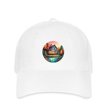 Lakeside House / Cabin / Lake / Mountains / Nature /Forest - Flexfit Cap - white - Front