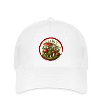 Detailreiche rote Fliegenpilze auf Waldboden - Flexfit Cap - Weiß - Vorne