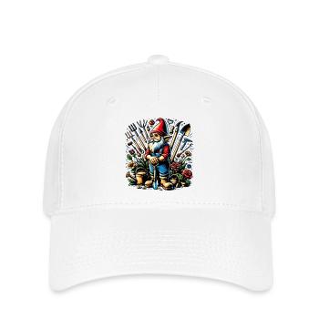 Nain de jardin coloré et vivant entouré d’outils - Casquette Flexfit - blanc - Devant