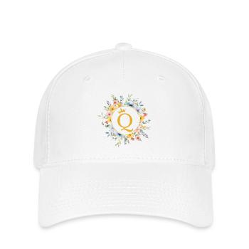 Q Monogram, Cercle de fleurs, Personnalisable - Casquette Flexfit - blanc - Devant