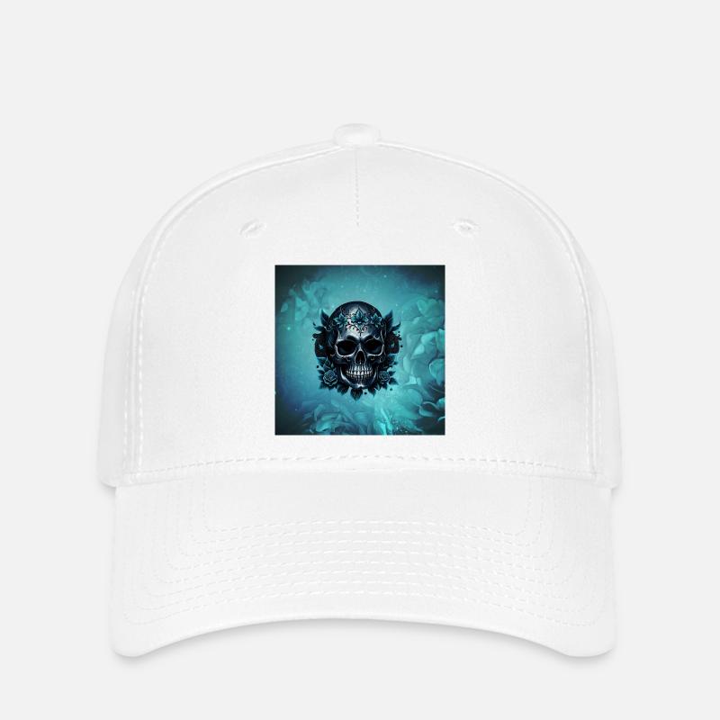 Dark blue skull with roses - Flexfit Cap - white