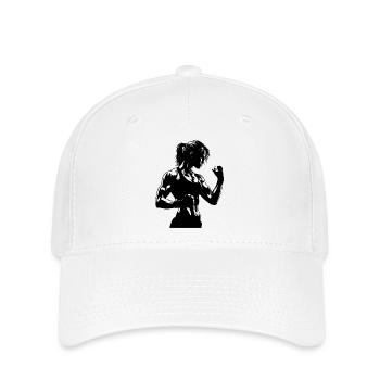 Femme forte dans une pose de combat avec les poings serrés - Casquette Flexfit - blanc - Devant