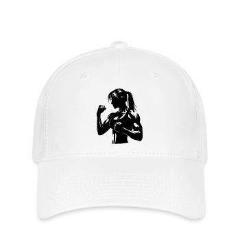 Boxende Frau mit Zopf in kraftvoller Kampf Pose - Flexfit Cap - Weiß - Vorne