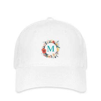 M Monogram, Couronne de fleurs, Personnalisable - Casquette Flexfit - blanc - Devant