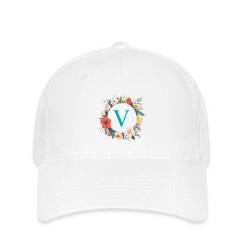 V Monogram, Couronne de fleurs, Personnalisable - Casquette Flexfit - blanc - Devant