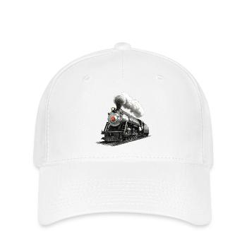 Nostalgische Dampflok - Eisenbahn Illustration - Flexfit Cap - Weiß - Vorne