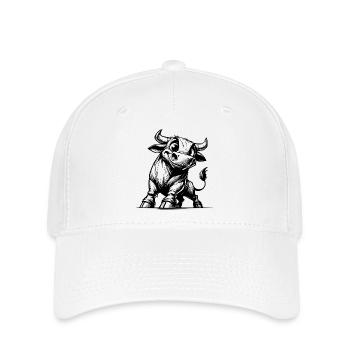 Dessin de taureau au crayon avec des cornes géantes - Casquette Flexfit - blanc - Devant