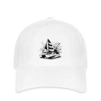 Katamaran Doppelrumpf Segleboot mit Segeln - Flexfit Cap - Weiß - Vorne