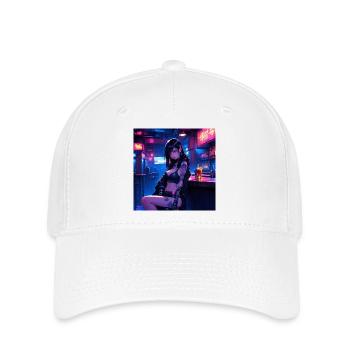 N-dless Nights: Anime-Cyberpunk-Mädchen in einer dunklen Bar - Flexfit Cap - Weiß - Vorne