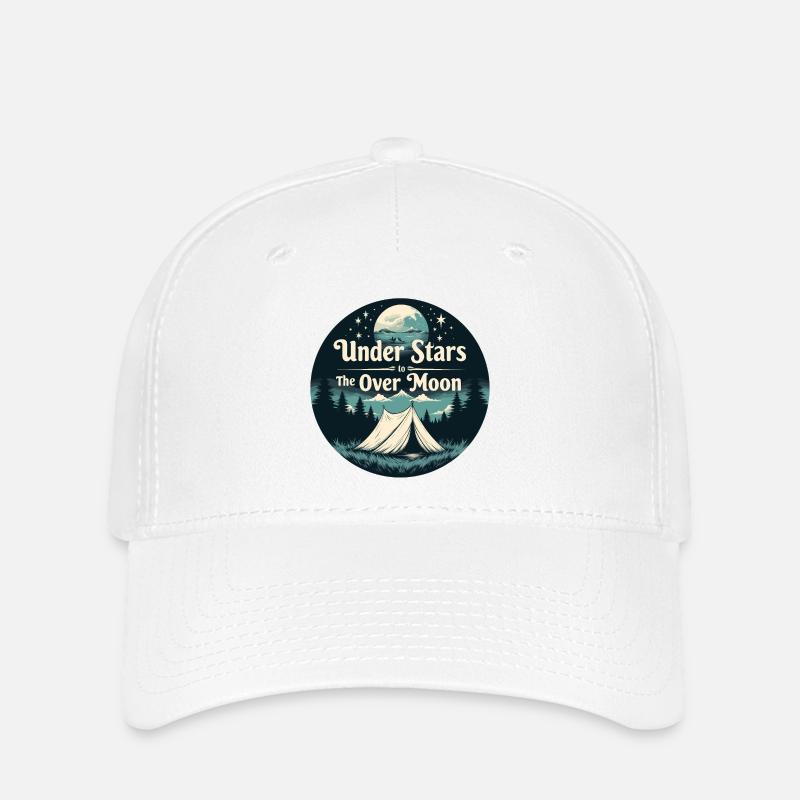 Camping Scene Under the Stars - Moon - Flexfit Cap - white