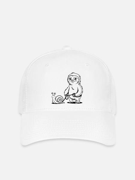Faultier und Schnecke - Gassi gehen - Flexfit Cap - Weiß