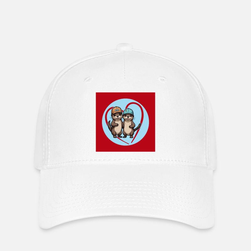 Two otters with baseball caps, buddies and friends - Flexfit Cap - white