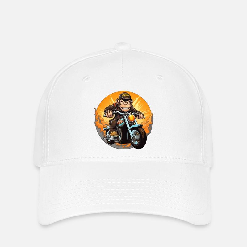 Affe Motorrad / Motorradfahrer Affen - Flexfit Cap - Weiß