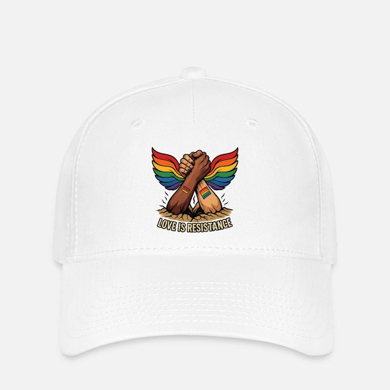 Unity in Pride Handclasp with Rainbow Wings - Flexfit Cap - white