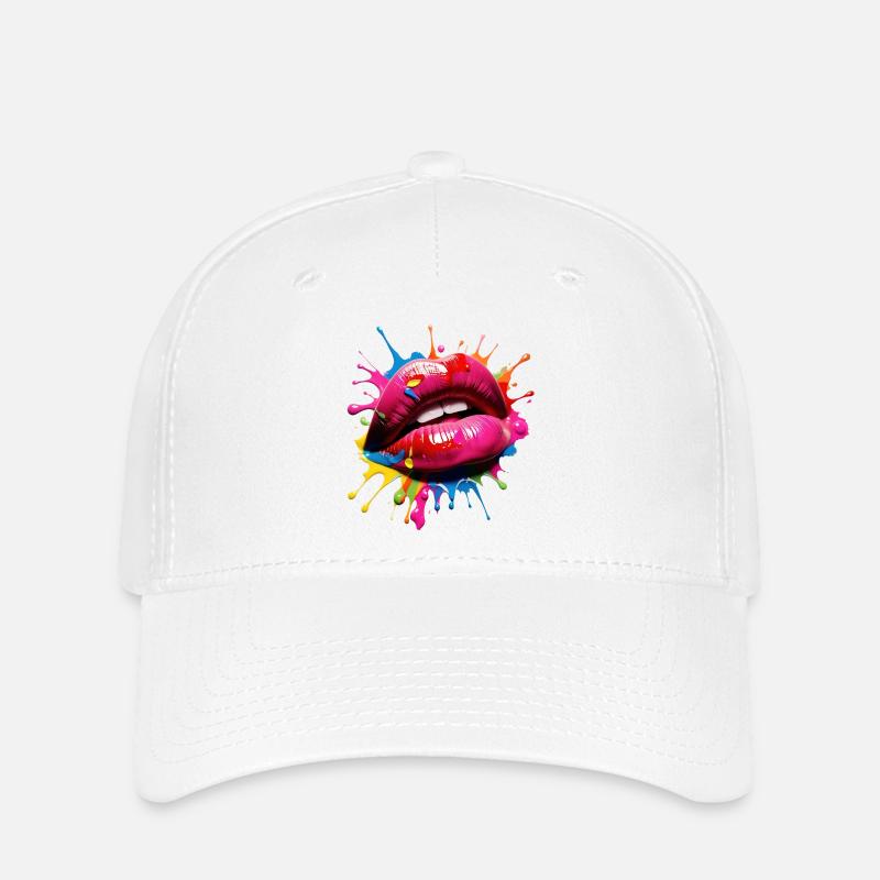 Lebendige Lippenkunst mit Color Splash - Flexfit Cap - Weiß