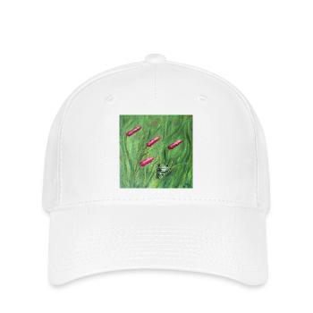 Green Frog Among Pink Pollens Artwork - Flexfit Cap - white - Front