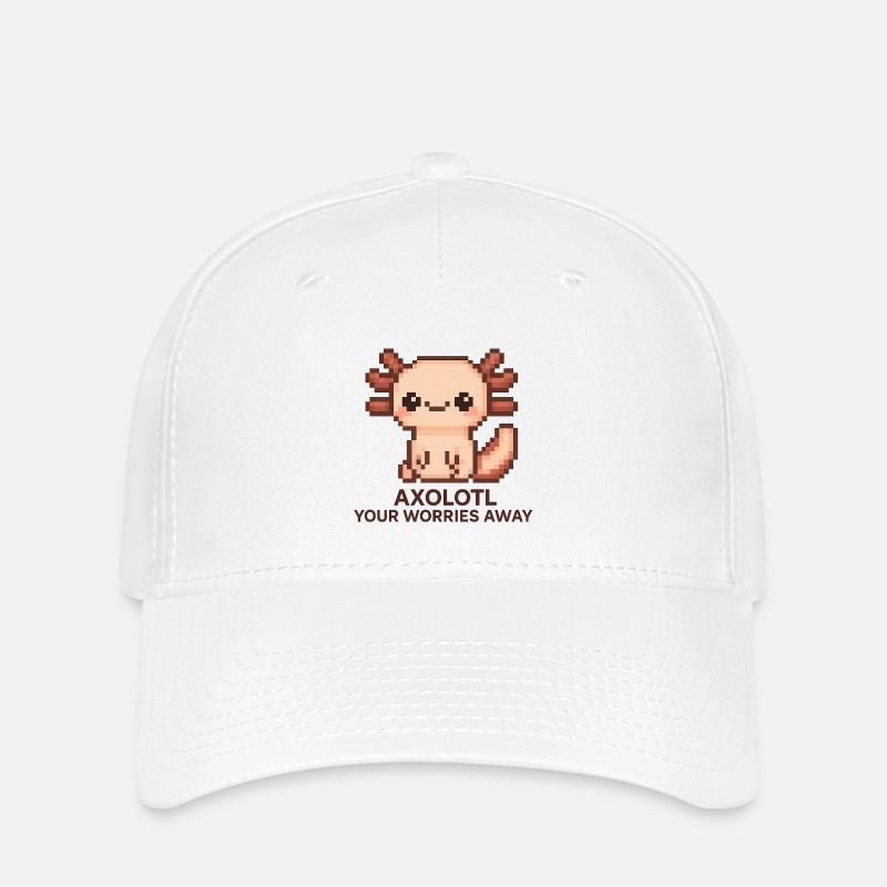 Pixelart Axolotl mit Witztext - Flexfit Cap - Weiß