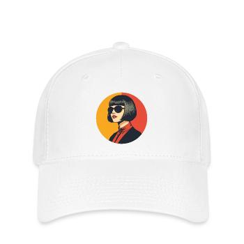 Retro Cool Frau mit schwarz Haar und Sonnenbrille - Flexfit Cap - Weiß - Vorne