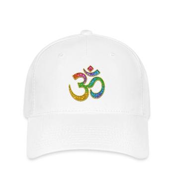 Regenbogen Om Symbol im Glitter-Design - Flexfit Cap - Weiß - Vorne