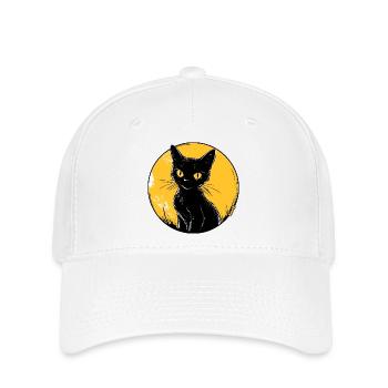 Golden Moonlit Feline Cat Illustration - Flexfit Cap - white - Front