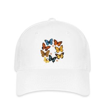 Colorful butterflies on a black background - Flexfit Cap - white - Front