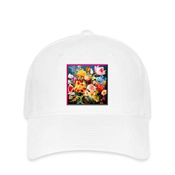 Blooming embroidery motif on textiles tapestry - Flexfit Cap - white - Front
