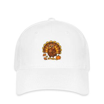 Autumnal cartoon turkey with pumpkin - Flexfit Cap - white - Front