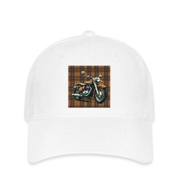 Retro Bike + Plaid Background - Flexfit Cap - Weiß - Vorne