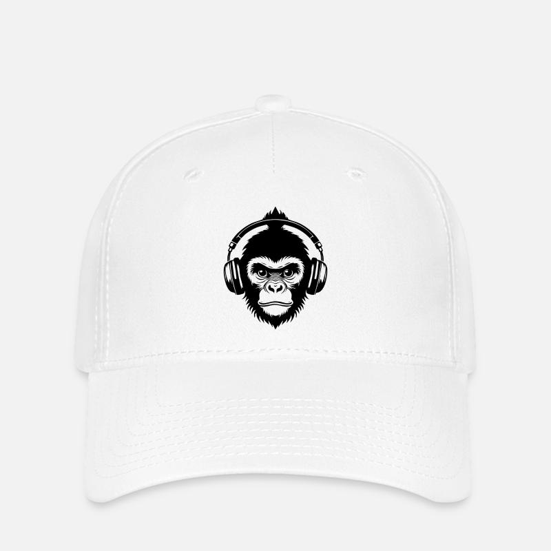 Affenkopf Dutt DJ Sound Kopfhörer Shirt - Flexfit Cap - Weiß